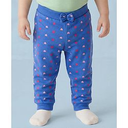 Babyhug Cotton Single Jersey Knit Full Length Lounge Pants with Hearts & Floral Print Pack of 3 - Blue Sea Green & Pink