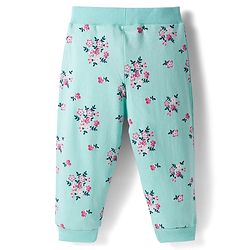 Babyhug Cotton Single Jersey Knit Full Length Lounge Pants with Hearts & Floral Print Pack of 3 - Blue Sea Green & Pink