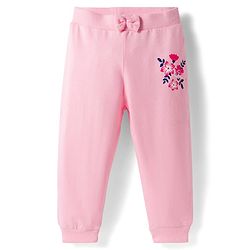Babyhug Cotton Single Jersey Knit Full Length Lounge Pants with Hearts & Floral Print Pack of 3 - Blue Sea Green & Pink