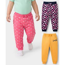 Babyhug Single Jersey Knit Full Length Lounge Pants With Floral & Polka Dot Print Pack of 3 - Multicolor