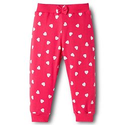 Babyhug Cotton Knit Full Length Heart & Floral Printed Lounge Pants With Bow Applique Pack of 2 - Multicolor