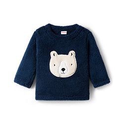 Babyhug Velour Knit Full Sleeves Winter Wear Night Suit With Bear Embriodery - Navy Blue