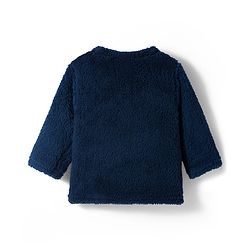 Babyhug Velour Knit Full Sleeves Winter Wear Night Suit With Bear Embriodery - Navy Blue