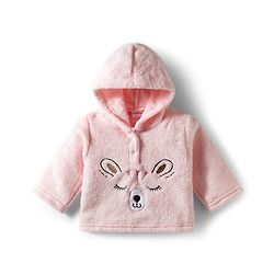 Babyhug Cotton Knit Full Sleeves Hooded Winter Wear Night Suit With Animal Face Embroidery - Pink