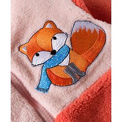 Babyhug Knit Full Sleeves Hooded Winter Night Suit With Animal Embroidery - Orange