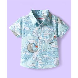 Babyhug Cotton Woven Half Sleeves Shirt & Denim Shorts Set With Dolphin Print - Multicolor