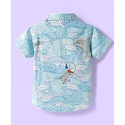 Babyhug Cotton Woven Half Sleeves Shirt & Denim Shorts Set With Dolphin Print - Multicolor