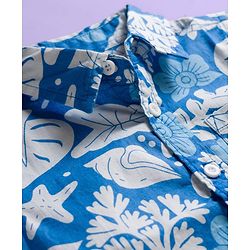 Babyhug Cotton Woven Half Sleeves Shirt & Denim Shorts Set With Sea Animals Print - Multicolor