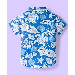 Babyhug Cotton Woven Half Sleeves Shirt & Denim Shorts Set With Sea Animals Print - Multicolor