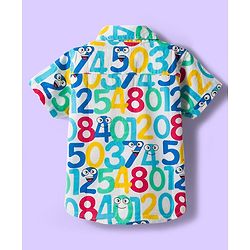 Babyhug Cotton Woven Half Sleeves Shirt & Denim Shorts Set With Numbers Print - Multicolor