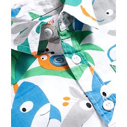 Babyhug Cotton Woven Half Sleeves Shirt & Denim Shorts Set With Animals Print - Multicolor