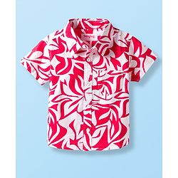Babyhug Cotton Woven Half Sleeves Shirt & Denim Shorts Set With Leaf Print - Multicolor