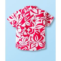 Babyhug Cotton Woven Half Sleeves Shirt & Denim Shorts Set With Leaf Print - Multicolor