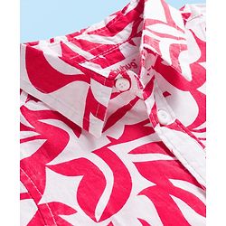 Babyhug Cotton Woven Half Sleeves Shirt & Denim Shorts Set With Leaf Print - Multicolor