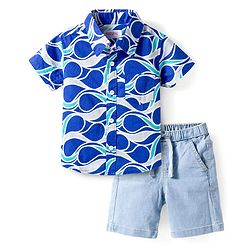Babyhug Cotton Woven Half Sleeves Printed Shirt & Denim Shorts Set - Multicolor