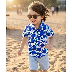 Babyhug Cotton Woven Half Sleeves Printed Shirt & Denim Shorts Set - Multicolor