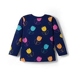 Babyhug Cotton Knit Full Sleeves Co-ord Night Suit With Floral Print - Navy Blue