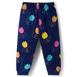 Babyhug Cotton Knit Full Sleeves Co-ord Night Suit With Floral Print - Navy Blue
