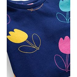 Babyhug Cotton Knit Full Sleeves Co-ord Night Suit With Floral Print - Navy Blue