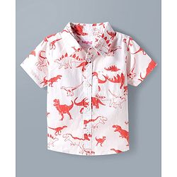 Babyhug Cotton Woven Half Sleeves Shirt & Denim Shorts Set With Dino Print - Multicolor