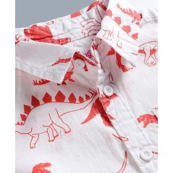 Babyhug Cotton Woven Half Sleeves Shirt & Denim Shorts Set With Dino Print - Multicolor