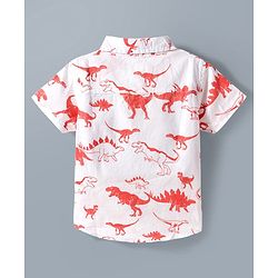 Babyhug Cotton Woven Half Sleeves Shirt & Denim Shorts Set With Dino Print - Multicolor