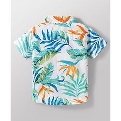 Babyhug Cotton Woven Half Sleeves Shirt & Denim Shorts Set With Leaf Print - Multicolor