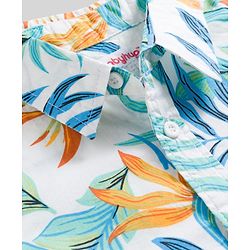 Babyhug Cotton Woven Half Sleeves Shirt & Denim Shorts Set With Leaf Print - Multicolor