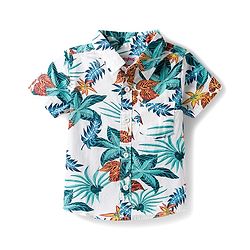 ToffyHouse Cotton Woven Half Sleeves Shirt & Denim Shorts Set with Tropical Theme Print - Blue