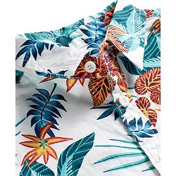 ToffyHouse Cotton Woven Half Sleeves Shirt & Denim Shorts Set with Tropical Theme Print - Blue