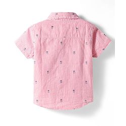 Babyhug Cotton Woven Half Sleeves Striped Shirt & Denim Shorts Set With Watermelon Print - Orange & Blue