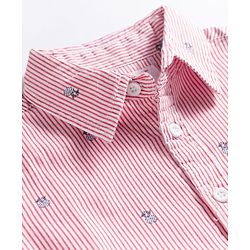 Babyhug Cotton Woven Half Sleeves Striped Shirt & Denim Shorts Set With Watermelon Print - Orange & Blue