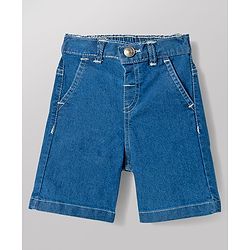 Babyhug Cotton Woven Half Sleeves Shirt & Denim Shorts Set with Beach Theme Print - Blue