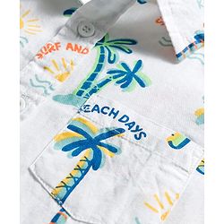 Babyhug Cotton Woven Half Sleeves Shirt & Denim Shorts Set with Beach Theme Print - Blue