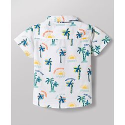 Babyhug Cotton Woven Half Sleeves Shirt & Denim Shorts Set with Beach Theme Print - Blue