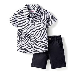 Babyhug Cotton Woven Half Sleeves Printed Shirt & Denim Shorts Set - Multicolor