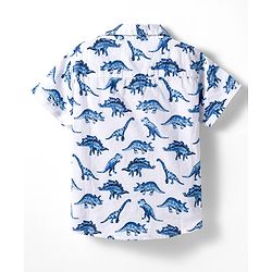 Babyhug Cotton Woven Half Sleeves Shirt & Denim Shorts Set With Dino Print - Multicolor