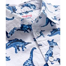Babyhug Cotton Woven Half Sleeves Shirt & Denim Shorts Set With Dino Print - Multicolor