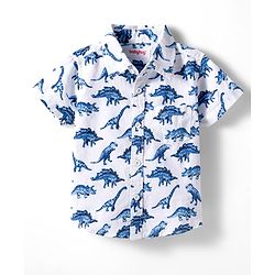 Babyhug Cotton Woven Half Sleeves Shirt & Denim Shorts Set With Dino Print - Multicolor