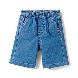 Babyhug Cotton Woven Half Sleeves Shirt & Denim Shorts Set with Tropical Theme Print - Blue