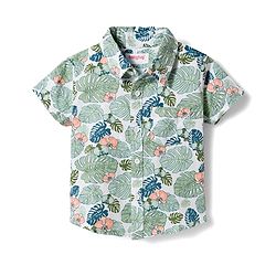 Babyhug Cotton Woven Half Sleeves Shirt & Denim Shorts Set with Tropical Theme Print - Blue