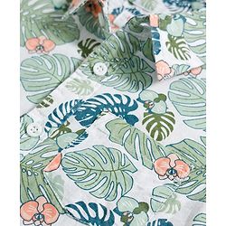 Babyhug Cotton Woven Half Sleeves Shirt & Denim Shorts Set with Tropical Theme Print - Blue