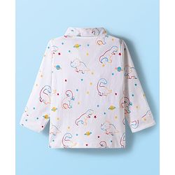 Babyhug 100% Cotton Knit Full Sleeves Co-ords Night Suit With Dino Print - White
