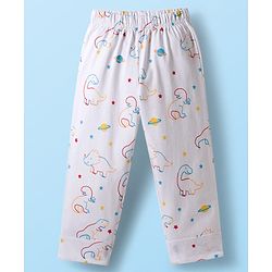 Babyhug 100% Cotton Knit Full Sleeves Co-ords Night Suit With Dino Print - White
