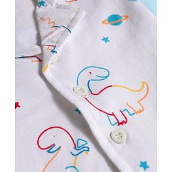 Babyhug 100% Cotton Knit Full Sleeves Co-ords Night Suit With Dino Print - White