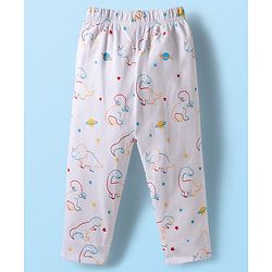 Babyhug 100% Cotton Knit Full Sleeves Co-ords Night Suit With Dino Print - White