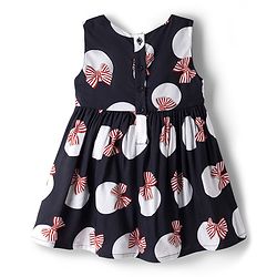 Babyhug Cotton Woven Frock & Half Sleeves Shrug With Bow Print - Multicolor