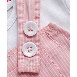 Babyhug 100% Cotton Woven Half Sleeves Knee Length Striped Frock With Inner Tee - Light Pink