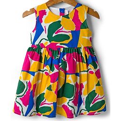 Babyhug 100% Cotton Woven Half Sleeves Abstract Printed Frock With Shrug - Multicolour
