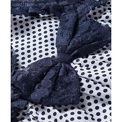 Babyhug Cotton Woven Frock & Half Sleeves Shrug With Polka Dot Print & Bow Applique - Navy Blue